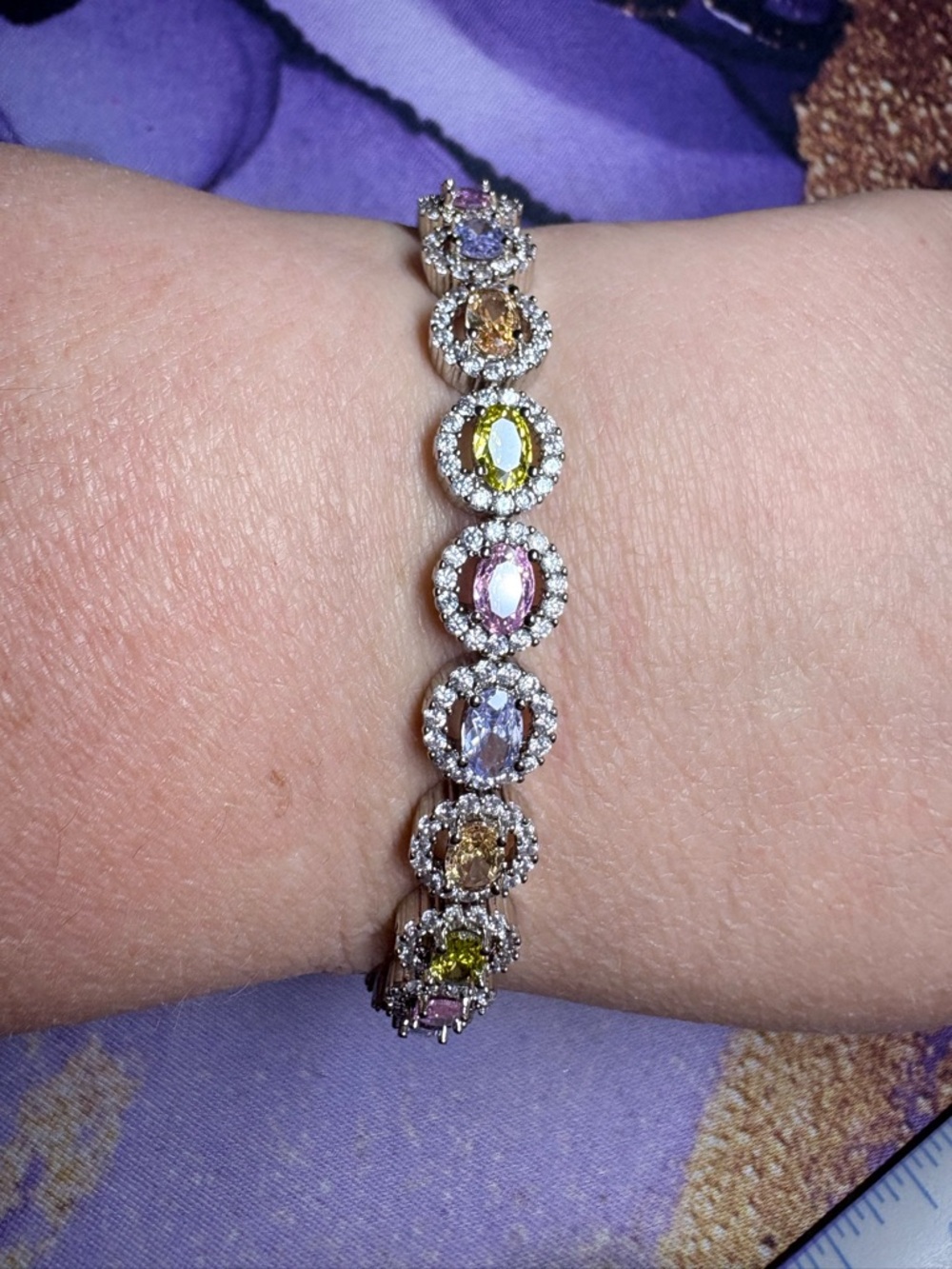 Multicolor Gemstone Halo Tennis Bracelet - Women Jewelry NEW